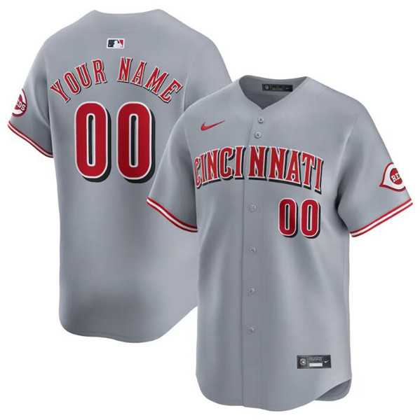 Mens Cincinnati Reds Active Player Custom Gray Away Limited Baseball Stitched Jersey->->Custom Jersey